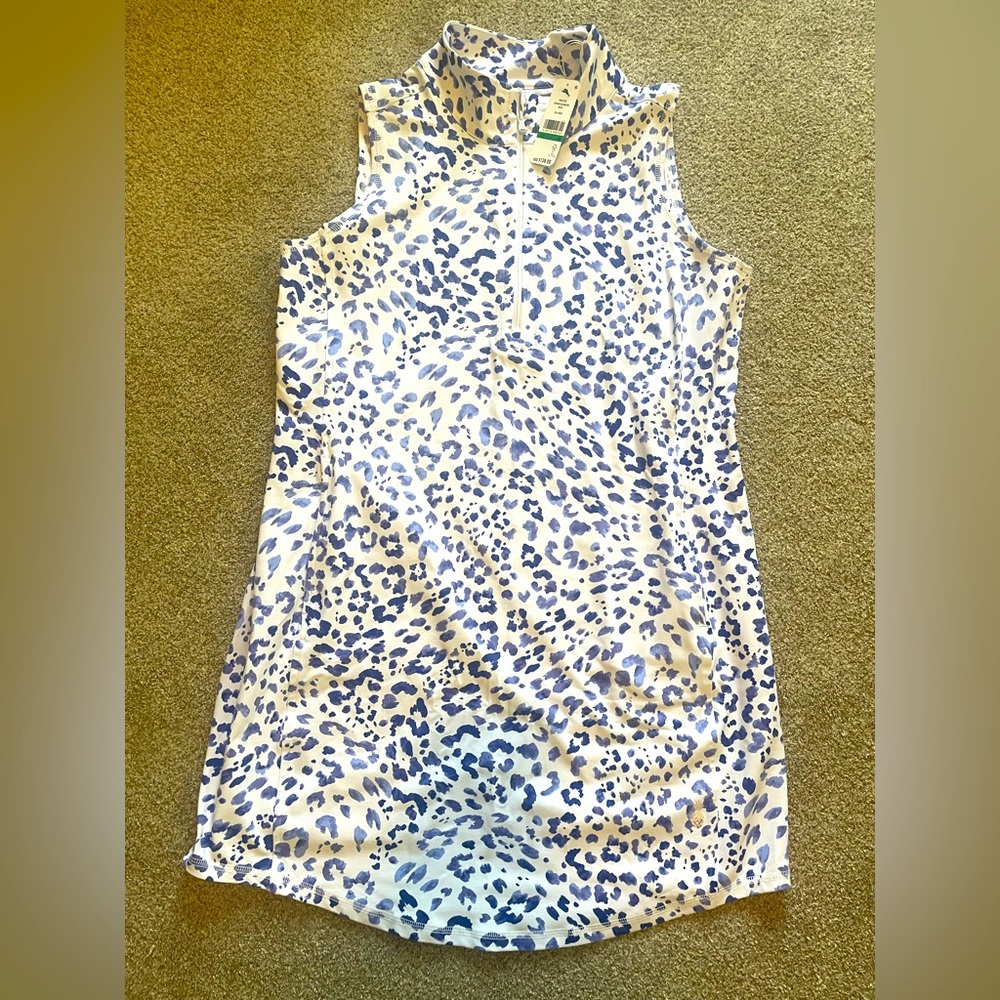 Women Tommy Bahama Island Zone Sleeveless Dress- blue and white leopard - Large